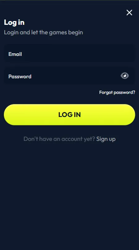 Winzter login screen with email and password fields